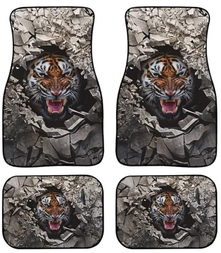 Amzbeauty Tiger - Tapetes de piso para automóvil, ajuste universal, decoración de automóvil, para hombre, 4 piezas, parte delantera y trasera, estampado animal