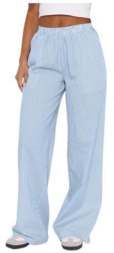 Pantalon à Rayures Femme Fluide Taille élastique Elegant Pantalon Femme Ample Grande Taille Classique Chic Casual Confortable Sport Fitness Loisirs Fille Pants