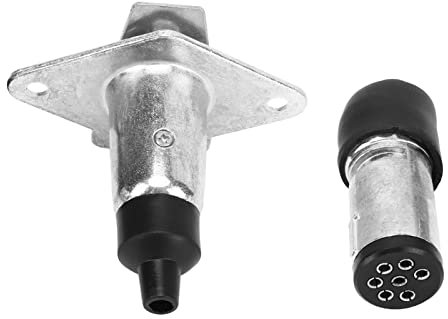 ChengyuWei Set Spina e Presa per rimorchio a 7 Pin, Piccolo Accessorio in Metallo per Camper, roulotte, rimorchi, Installazione con Protezione del Coperchio a Molla, terminali per Resistenza,