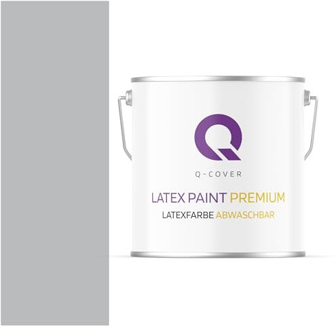 Q-COVER Latexfarbe Abwaschbar 5L (ca.35m2) Grau Farbton Innenfarbe Wandfarbe Deckenfarbe Klasse 2 Mattfarbe Für Allergiker Scheuerfest Geruchlos Frei Von Voc