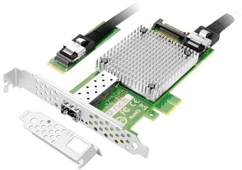 Carte réseau à Fibre Optique M.2 vers 10GbE Port SFP+ Unique avec Puce Intel 82599, Prise en Charge PXE/UEFI, M.2 + M Key + SFF-8087 avec câble de 35 cm pour e-Sports Internet café.