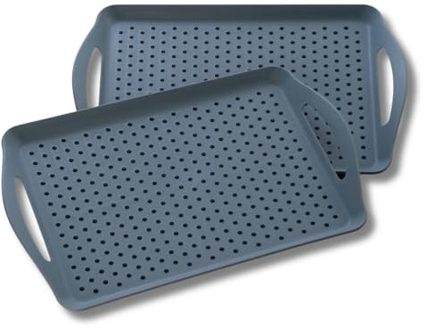 3 PAGEN® 2X Anti-Rutsch Tablett mit Griff Groß, rutschfest Serviertablett 2er-Set, Antirutsch Tabletts mit Rutschfester Noppenfläche, Frühstückstablett 2 Stück, 45 x 31 x 5 cm