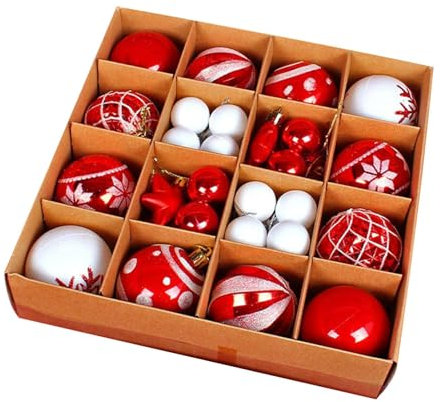 Christbaumkugeln Baumschmuck Kugeln Christbaumkugeln Weihnachtsdeko | Bruchsichere Saisonkugeln Rot Weiß Set Weihnachtskugeln Innen Außen für Eingang, Garten
