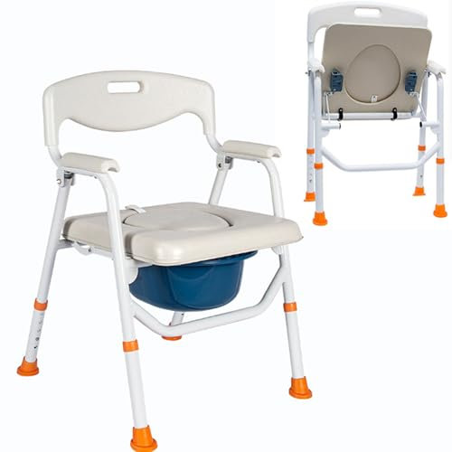 Toilettenstuhl Klappbar Mit Urineimer-Dusch Toilettenstuhl-Toilettenstühle Für Ältere Und Behinderte,Fahrbar Höhenverstellbar 41.5-48.5cm,Tragfähigkeit 150kg