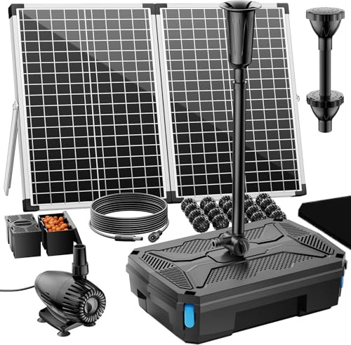 Antfraer 55W Solar Pond Filter with Water Pump, Solar Fountain Pump with Pond Filter Kit, Pond Filter Box for Outdoor Pond Garden Fountain Waterfall Water Feature