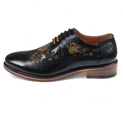 Infinity Leather Herren-Brogue-Schuhe aus schwarzem Leder mit Blumenmuster - Ross