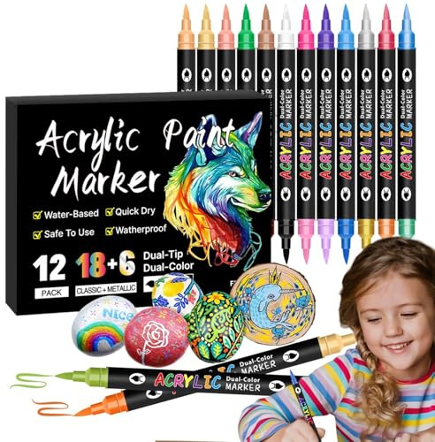 Gvblkq Rotuladores de pintura de graffiti, marcadores de arte de doble cabeza, juego de rotuladores de colores, rotuladores de secado rápido, juego de marcadores de arte de graffiti, marcadores de