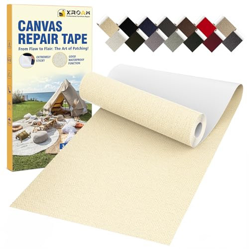 Xroam Tessuto Adesivo per Stoffa, 8 x 160 cm, Stoffa Adesiva per Tessuti, Esterno Impermeabile Patch Tessuto Adesivo per Copri Barche, Divani, Tende da Campeggio Nastro Adesivo per Stoffa Beige