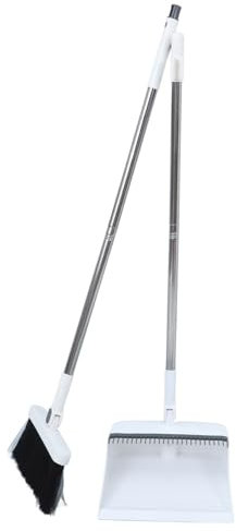 PACKOVE Set Scopa Paletta Pieghevole Antiaderente con Manico in Acciaio Staccabile, Mini Scopa per Pavimenti Domestici e Ufficio, Colore Bianco, Salvaspazio per Pulizia Quotidiana