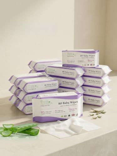 Pure Water Baby Wipes, 99% Water, Organic Aloe Vera, Fragrance-Free, Hypoallergenic (Pack of 12 (12x80PCS))