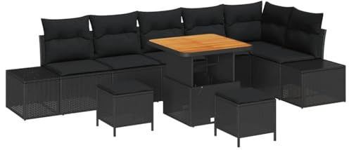 vidaXL Trädgårdsoffset med kudde 9 pcs Svart konstrotting, Trädgård och terrass, modern modulär utemöbel, UV-skyddad soffa, lätt rattansoffa, mysig patio-lounge