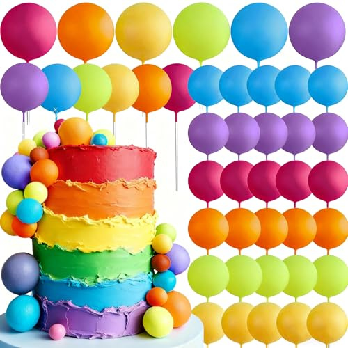JeVenis Pastel Rainbow Cake Topper Multi-colour balls Rainbow Cake Toppers | Colorful Balls Cake Decorations for Wedding Baby Shower Birthday Party Supplies