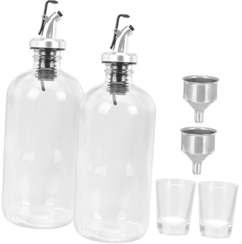 TOPPERFUN Kit Dispensador De Enjuague Bucal 500ml Vidrio, Tazas Ergonómicas, Embudo Incluido, Sistema Anti-Fugas, para Hogar y Baño, Set De 7 Piezas