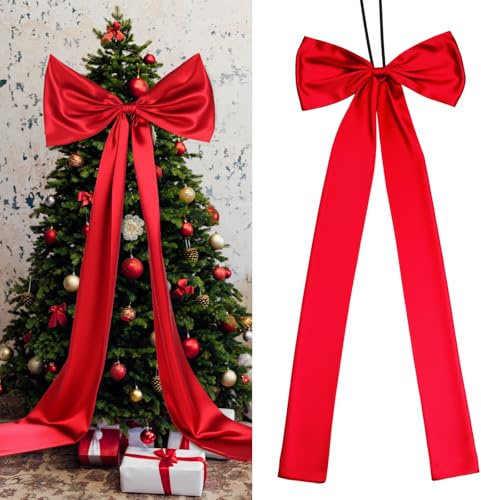 Xinnun 46 Inch Red Christmas Tree Topper Bow Large Christmas Tree Toppers with Red Bows and Long Streamers Xmas Wreath Bows for Home Party Wedding Car Holiday Decor Supplies