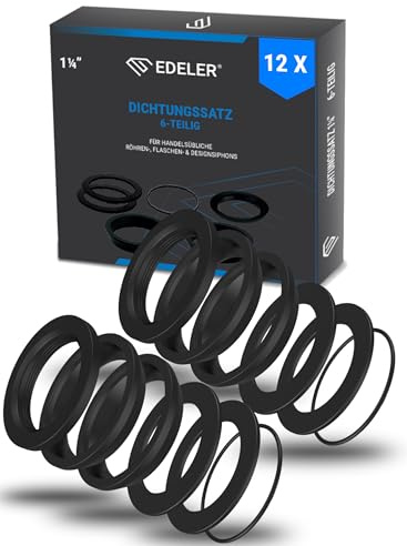 EDELER | 2er Set | 12-teilig | Siphon Dichtungen für 1 1/4 Zoll (32mm) handelsübliche Waschbecken Siphon aller Art, Set enthält 4x Keil-, 6x Flach-, 2x O-Ringdichtung – Dichtung Waschbecken