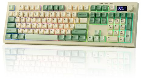 EPOMAKER Aula S102 PRO membran speltangentbord med TFT-skärm, mediaknapp och nummerblock, BT/2,4G/USB, RGB, creamy silikonstruktur, tyst tangentbord för PC-spel/kontor (gul)
