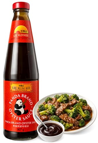 Salsa de ostras Panda Lee Kum Kee, salsa Panda Oyster Sauce, sabor umami, Ideal para carnes, verduras y salteados, Alergenos Gluten, Ostras, Maíz, Contiene 1 botella de 907 g