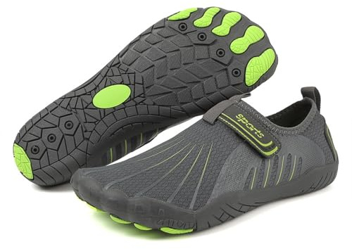Chaussures Aquatiques Pied Nu Unisexe Homme Femme avec Scratch Ajustable,Maille Respirante séchage Rapide antidérapante,Plage Natation Yoga randonnée rivière Sport Fitness Outdoor été(Grey,43)