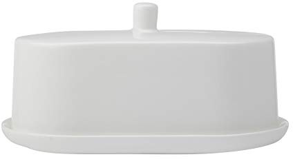 Maxwell & Williams Cashmere Butter Dish with Lid, Fine Bone China, White, 19.5 x 12 x 1.5 cm, 2 Piece Butter Keeper and Plate Set