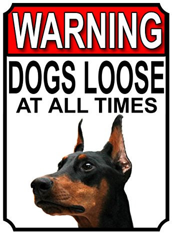 SHAWPRINT VARNING HUNDAR ALLTID LÖSA METALL GATE-SKYLT DOBERMAN PSKYLT 200 mm X 150 mm (1260H1)