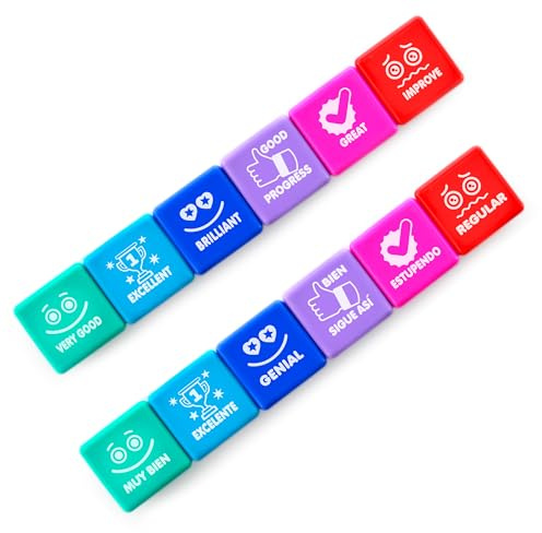 Set mit 6 + 6 Motivationsstempeln für Kinder und Jugendliche, ideal für Eltern und Lehrer (Spanisch + Englisch)