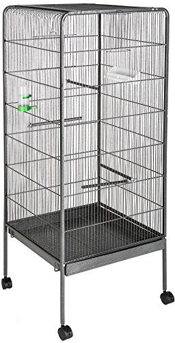 tectake® Vogelkäfig groß, Papageienkäfig mit Sandschublade, Voliere auf Rollen, Birdcage mit 4 Sitzstangen, Vogelvoliere mit Rollen, 54 x 54 x 146 cm, Nymphensittich Käfig, Vogelkäfig Wellensittich