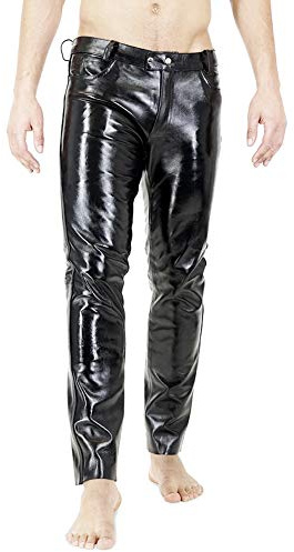 Bockle® ryskt läder pojke läderbyxor män jeans tub smal passform man, Svart, 34W x 36L