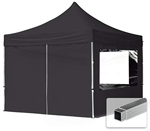 TOOLPORT Carpa Plegable Pabellón Carpa Plegable 3x3m - 4 Partes Laterales Pabellón ALU PES300 Carpa Party Techo 100% Negro