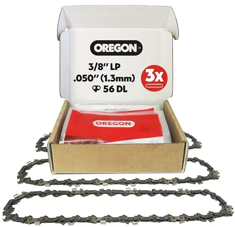 Oregon 3-Pack Chainsaw Chain 3/8 LP Pitch, .050 (1.3 mm) Gauge for 16 (40cm) Bar, 56 Drive Links – Low-kickback Replacement Saw Chain, Fits Husqvarna, Echo, Ryobi, Greenworks, Craftsman and more