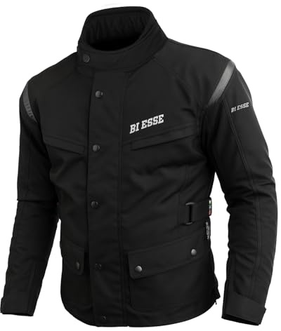 BI ESSE - Giacca moto uomo in cordura, giubbotto in Tessuto impermeabile, antipioggia, Fodera termica rimovibile, con Protezioni (IT, Testo, M, Regular, Regular, Nero)