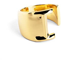 SINGULARU - Anillo Personalizado Letter Signet. Macizo Ajustable. Latón con Acabado Baño de Oro de 18 Kt. Talla Unica. Joyas para Mujer. Letra A-Z
