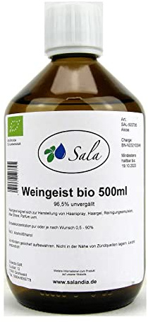 Sala Weingeist Ethanol Alkohol 96,5% unvergällt bio 500 ml Glasflasche