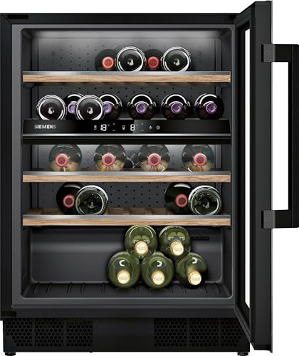 Siemens KU21WAHG0 iQ500 - Frigorifero per vino, 82 x 60 cm, 44 bottiglie, temperatura: 5-20 °C, due zone di temperatura controllate separatamente, 120 l