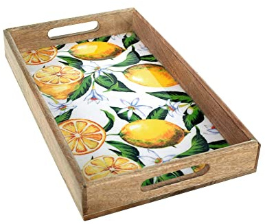 Plateau de Service, Bois de Manguier et Thème Citrons. L 38 cm.