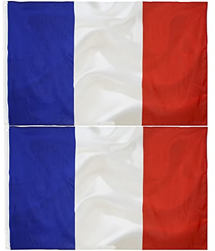 2pcs Drapeau francais 90x150cm-drapeau france avec œillets en laiton polyester Couleurs Vives -Pour l'extérieur et l'intérieur…