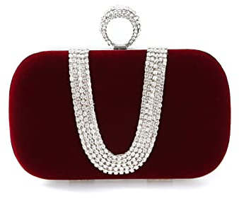 CORIOS Sac de Soirée Femme Sac en Strass à la Main Velours Embrayage Sacs D'épaule de Mariée Sacs Fourre-Tout Élégant Pochette Portefeuille pour Ceremonie Mariage Cocktail Fête Rouge Vin