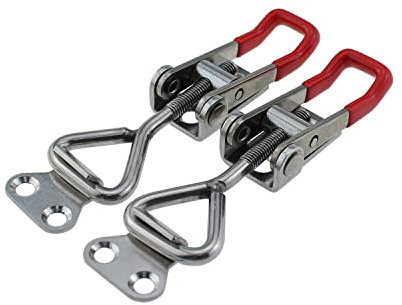 Toggle Latch Clamp 4001 RLECS 2PCS Silver Adjustable 304 Stainless Steel Pull Hasp Latches, Quick Release Hand Tool Toggle Clamp for Smoker Lid Jig Case Trunk Door, 102mm/4inch