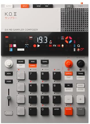 teenage engineering EP–133 K.O. II sampler, drum machine and sequencer with built-in microphone and effects, Grau