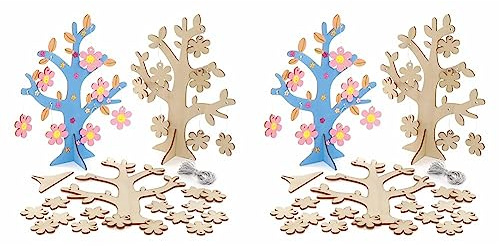 Baker Ross AX868 Blumen Baum Bastelset - 4er Pack, Holz Basteln für Kinder zum Malen, Dekorieren und Verschenken zum Valentinstag oder Muttertag