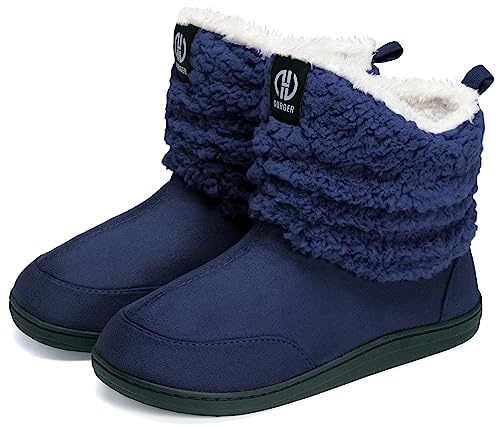 GURGER Chausson Montant Femme Hiver Fourrure Chaussons Bottes Homme Peluche Pantoufles Chaussons Bottines Doublé Chaud Slipper Boot Taille 36 37 Bleu