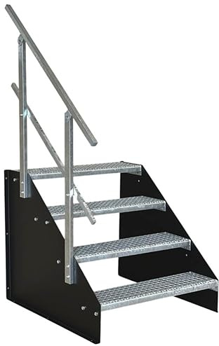 4 Stufen Standtreppe Stahltreppe freistehend Breite 70cm Höhe 84cm schwarz einseitiges Geländer