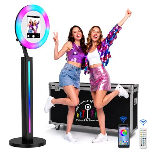 YCKJNB Photo Booth Machine for iPad with Flight Case & Ring Light, Music Sync RGB Strip Light Portable Selfie Photobooth, Free APP VIP for Party Wedding Rentals YouTube TikTok Live