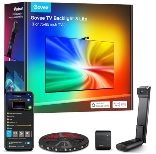 Govee TV Hintergrundbeleuchtung 3 Lite Fish‑Eye‑Korr, RGBICW für 75-85 Zoll | mit Kamera, 4 Farben in 1 Lampenperle, Sync für Heimkino, Sprach- & APP-Steuerung