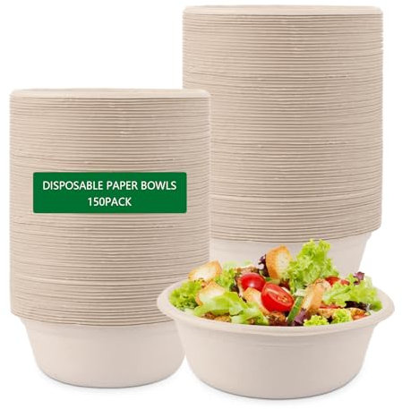 FWEEK 150 cuencos desechables de 500 ml, de caña de azúcar, bagazo desechables, compostables, para fiestas, bodas, picnics