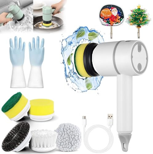 Dish Buddy, Dish Buddy Electric, Dish Buddy Electric Spin Scrubber, 360° Rotating Multifunctional Cordless Electric Cleaning Brush, with 3 Replaceable Brush Heads, for Kitchen Bathroom (White)