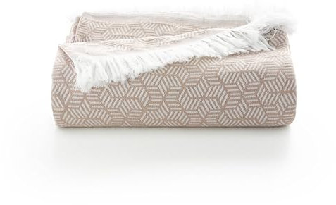 GAMUSI Jeté de lit et canapé multifonction en coton doux géométrique - 180 x 140 cm, beige