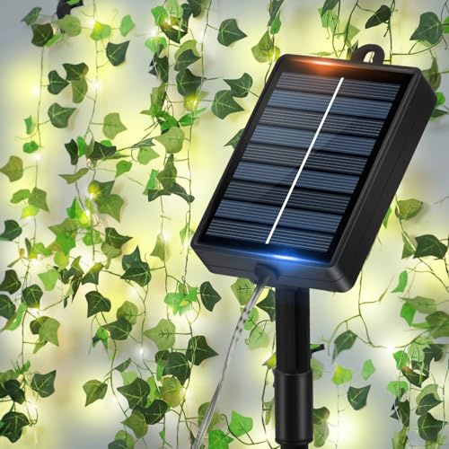 Laspi Ghirlanda Luminosa Solare con Foglie di Edera,12M 100 LED Luci da Esterno per Giardino,8 Modalità,Impermeabile,Decorazioni per Natale,Matrimonio,Feste
