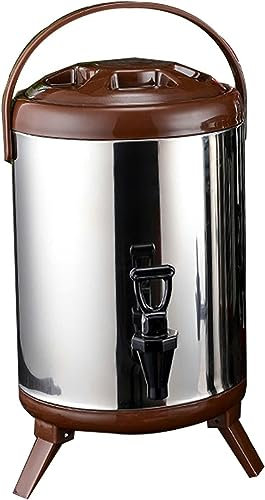 Kommerzieller Heißwasserspender, Getränkespender aus Edelstahl 304 mit Wasserhahn, doppelschichtiges Isolierfass für heißes und kaltes Wasser, Milch, Kaffee, Tee, hält 6–8 Stunden warm – 6 l – Braun