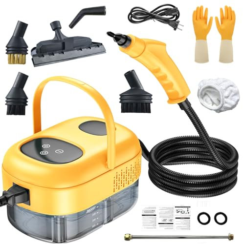 Kocusu Steam Cleaner Handheld 2500W 6 Speeds Adjustable,Steamer Cleaning Machine 1100 ML with 3 Brush Heads,Steamer for Cleaning with Smart Touch for Tile,Grout,Carpet,Car,Kitchen(Yellow)