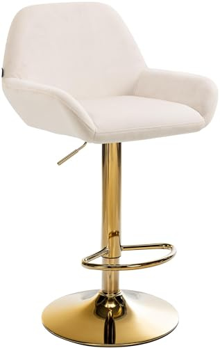 CLP Barhocker Braga Samtbezug mit Gold-Gestell I höhenverstellbar und 360 drehbar I moderner Barstuhl mit Fußstütze für Küche und Bar | Farbe Creme